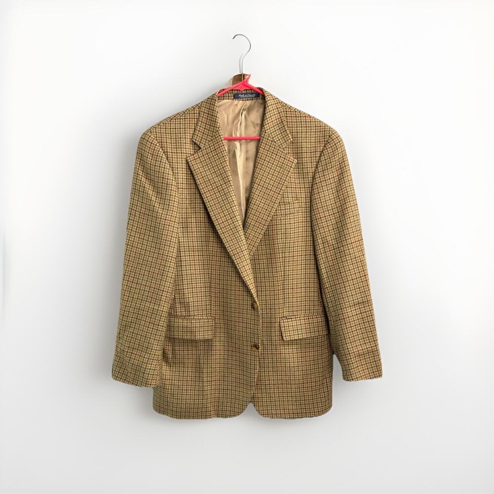VTG Polo University Club Ralph Lauren Blazer 41T Wool Alpaca Houndstooth Tweed